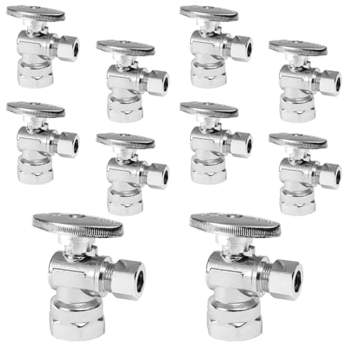10-PCs HeSun Angle Stop Valve, 1/2" FIP X 3/8" OD Compression, 1/4 Turn Shut Off Valve, Chrome Plated Brass(VALVE054-10)