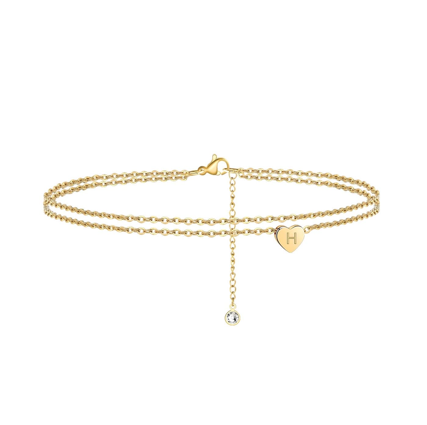 Turandoss Initial Heart Ankle Bracelets for Women, 14K Gold Filled Layered Anklet Beach Style Initial Ankle Bracelets for Women Anklet with Initials H