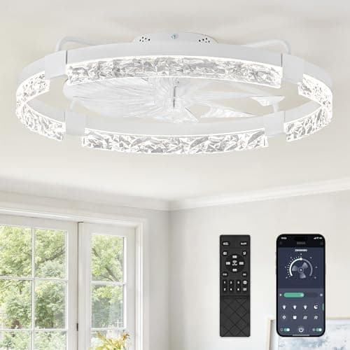ZMISHIBO Ceiling Fans with Lights | 24 inch Low Profile Ceiling Fan with Light and Remote | 3CCT Dimmable Modern Flush Mount Bladeless Fan Light with High Airflow for Living Room Bedroom Kitchen