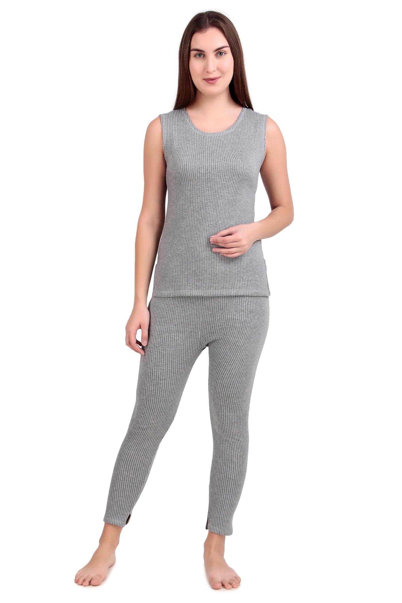 HAP Women's Quilted Thermal Set : Sleeveless Top + Trouser (Light Grey)