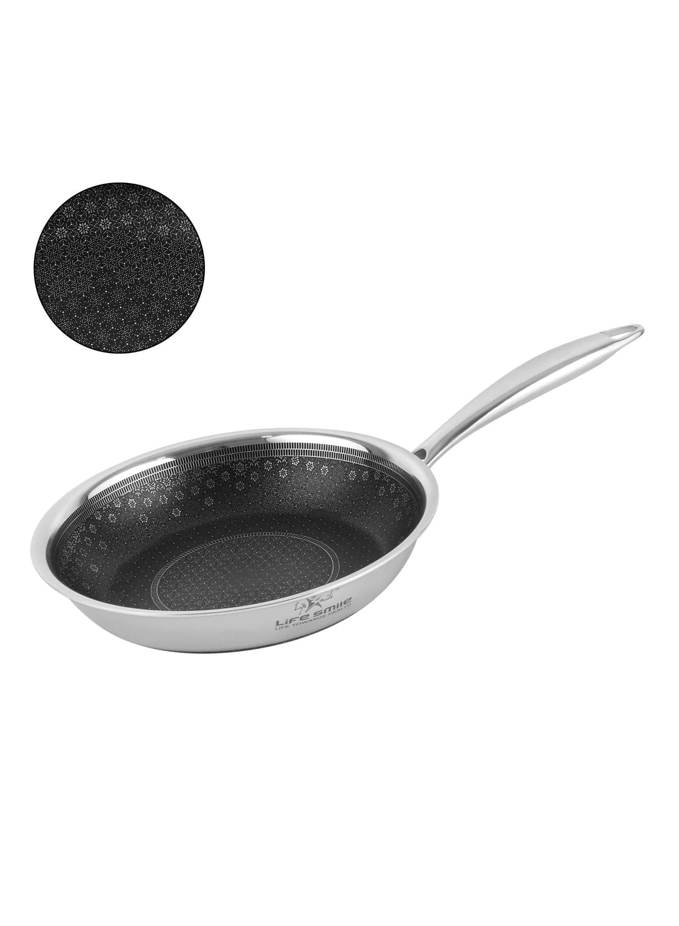 Lifesmile 20cm Hybrid Stainless Steel Fry Pan (1L) | Non-Stick Interlocking Pattern | Induction Compatible