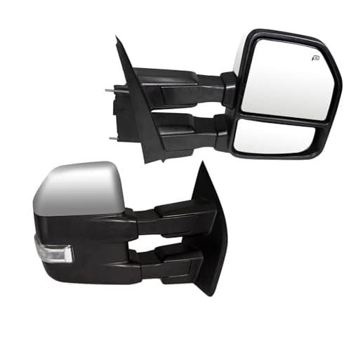 SUPDM Pair Towing Mirrors with Temperature sensor fit for 2015 2016 2017 2018 2019 Ford F150 Truck side Mirrors w/Turn Signal, Auxiliary Lamp (Chrome)