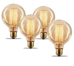 GAUVIK 4 Watts Edison Screw Type Round Filament Bulb for E27 Screw Type Holder Lamps and Lights, Yellow, Pack of 4, Incandescent