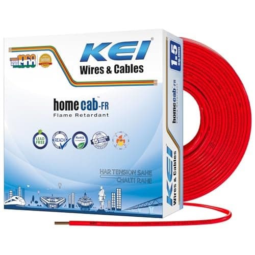 KEI WIRES & CABLES Homecab 1.5 sqmm 1 Core Copper Flame Retardant House Wire PVC Insulated Cable for Domestic & Industrial Electrical Wiring (Red, 90 Meters)