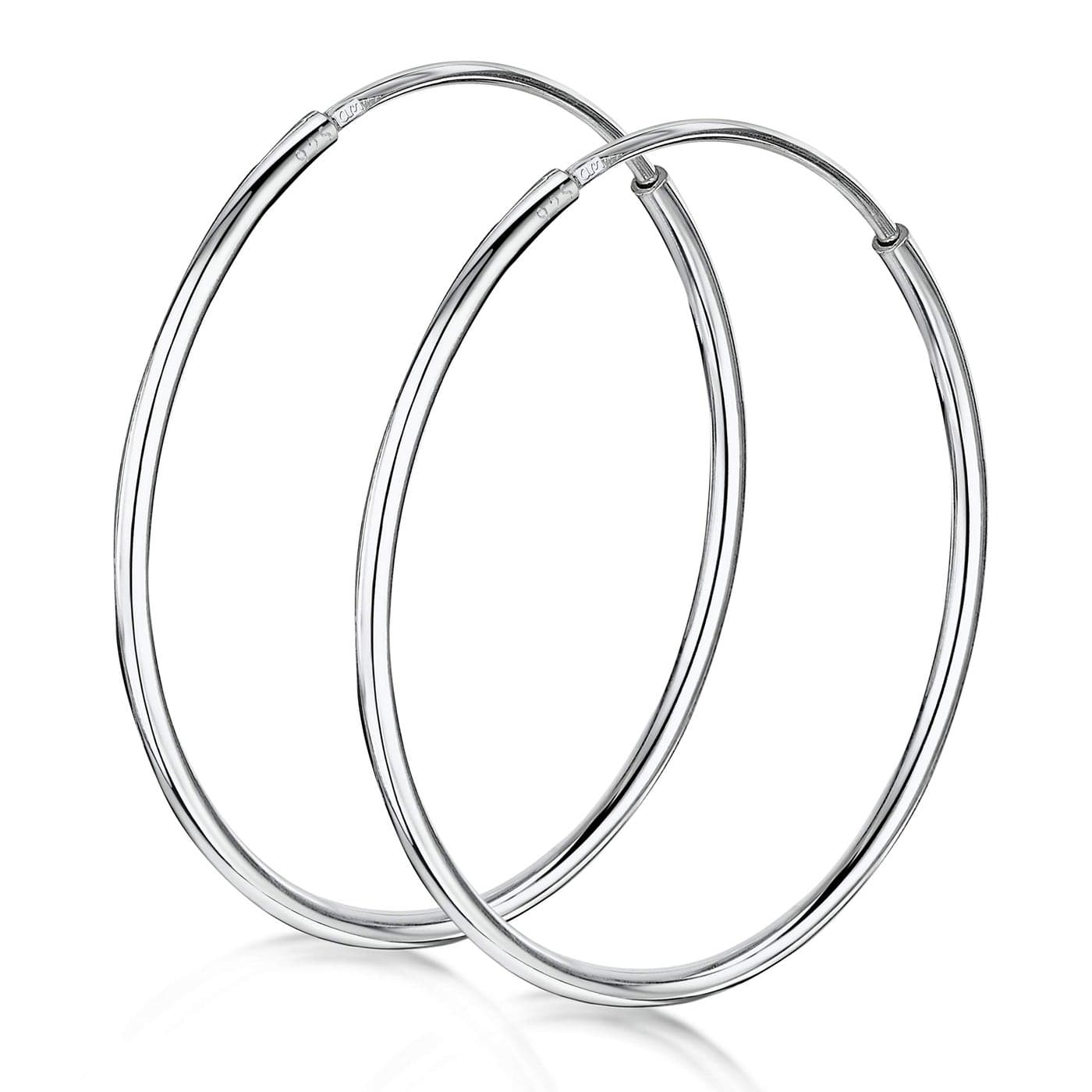 Amberta® 925 Sterling Silver Fine Circle Endless Hoops - Polished Round Sleeper Earrings Diameter Size: 20 30 40 60 75 mm (30mm)
