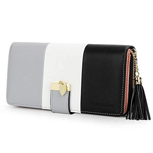 RFID Wallets for Women with Multiple Card Slots and Cellphone Compartment, womens wallet (black/white/grey))