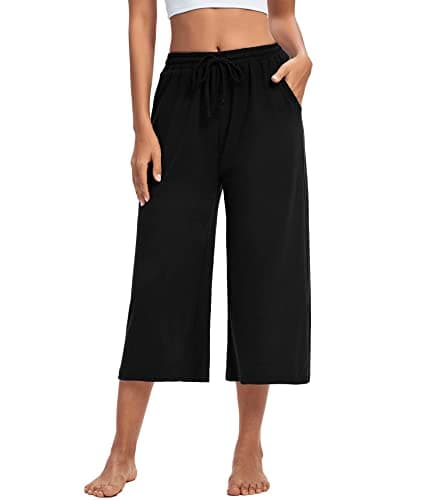 ASIMOON Capris for Women Casual Sweat Pants Loose Pajamas Drawstring Shorts Wide Leg Capri Pants with Pockets Summer