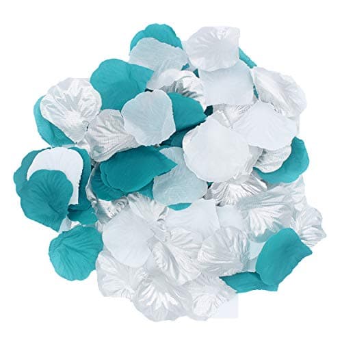 900Pcs Teal Silver White Silk Rose Petals Turquoise Aqua Artificial Flower Petals for Wedding Party Table Confetti Aisle Runner Flower Girl Toss Bridal Shower Hotel Home Vase Decoration