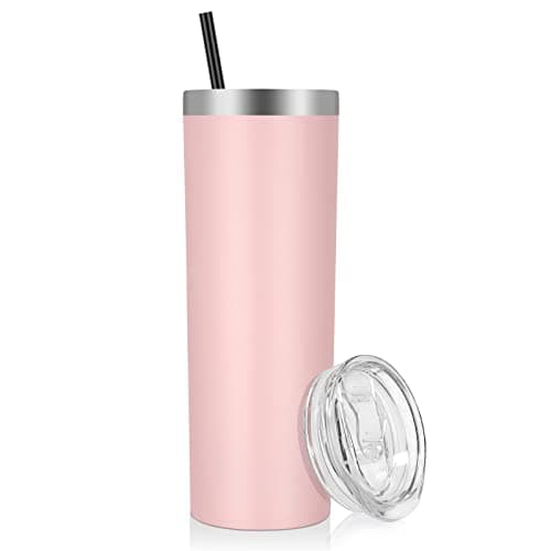 VEGOND Stainless Steel Skinny Tumbler 20 oz Vacuum Insulated Tumbler with Lid and Straw Double Wall Coffee Cup Travel Mug for Cold Hot Drinks Light Pink 1 Pack