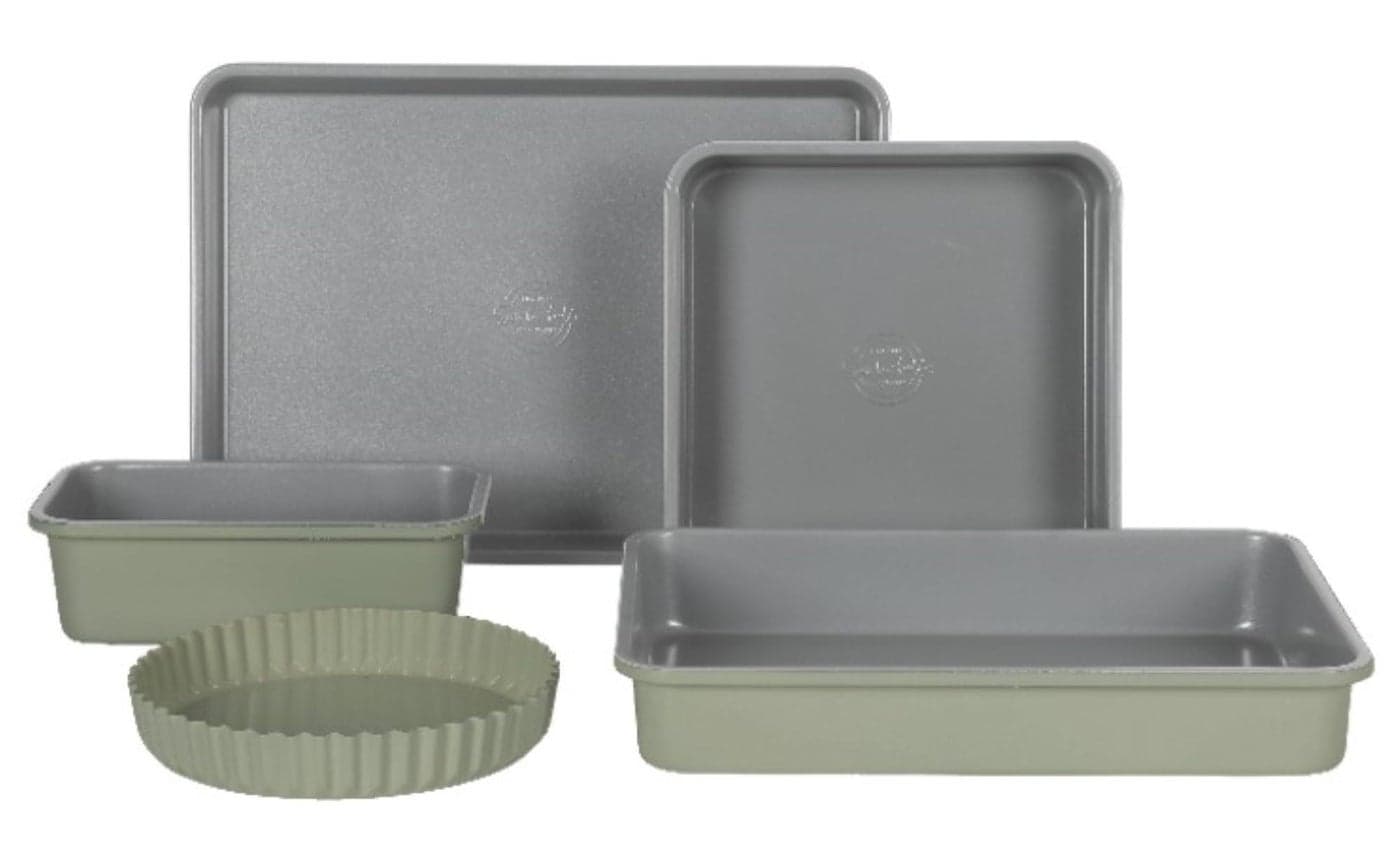 Sur La Table Kitchen Essential Carbon Steel Baking Pans Bakeware Set W/Premium PFOA, PFAS, PTFE Free Grey Non stick - Juniper Green Exterior