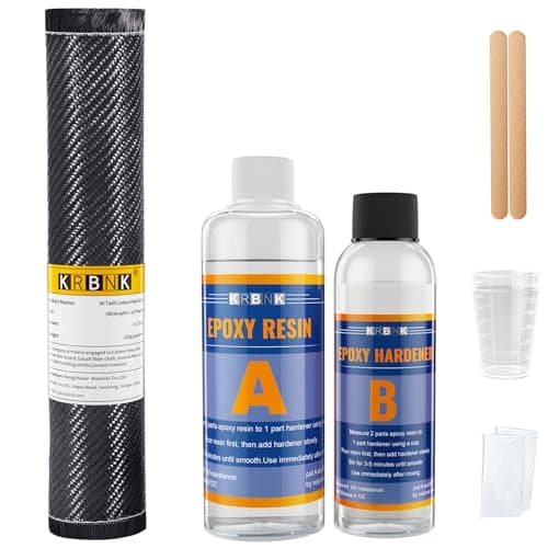 Krbnk 5FT Carbon Fiber Repair Kit, 12" Carbon Fabric Fiber Cloth Roll, 8OZ Epoxy Resin 4OZ Hardener, DIY Carbon Fiber Fabric Sheet Fibra de Carbono para Carro