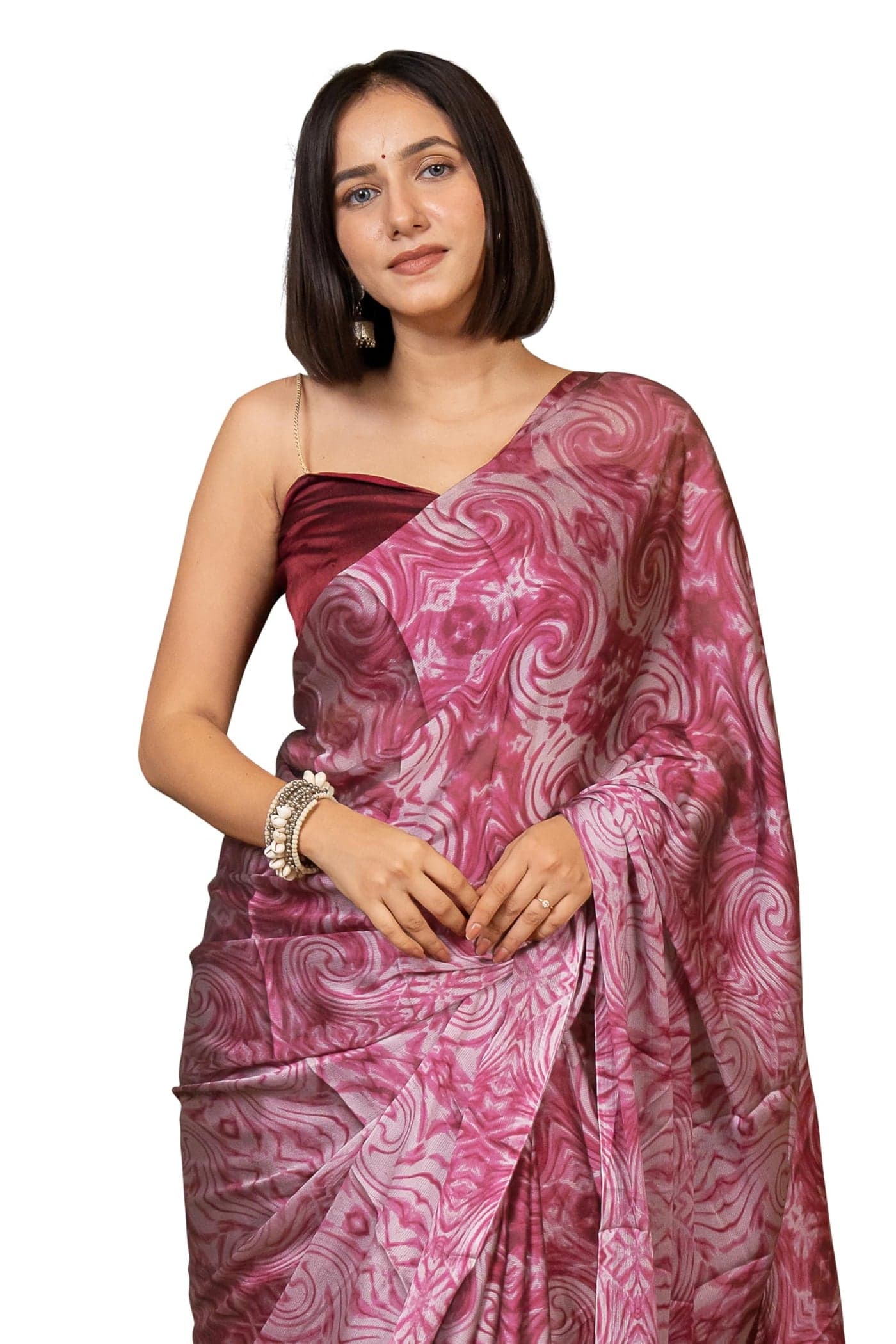 MIRCHI FASHION Chiffon Georgette Geometric Printed Sarees for Women with Blouse Piece (42353 - Dusty Pink, Rani Pink)