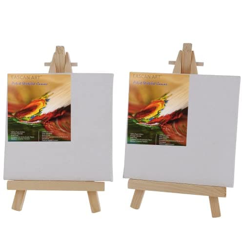 Eascan Art Mini Display Easel with Canvas Board, 10x10 cm - Pack of 2
