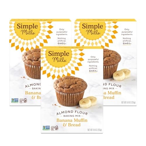 Simple Mills Almond Flour Baking Mix Gluten Free Banana Bread Mix Muffin Pan Ready Made with whole foods 3 Count Packaging May Vary