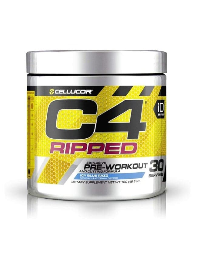 Cellucor C4 Ripped Pre Workout Powder Icy Blue Razz | Creatine Free + Sugar Free Preworkout Energy Supplement for Men & Women | 150mg Caffeine + Beta Alanine| 30 Servings (Packaging May Vary)