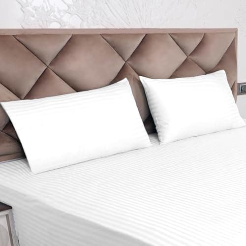 AVI 210TC Soft Luxury Satin Stripe Cotton Pillow Covers Set of 2, Envelope Closure Pillow Cases, Breathable Hotel Quality Pillowcover (18x28 Inches, White)