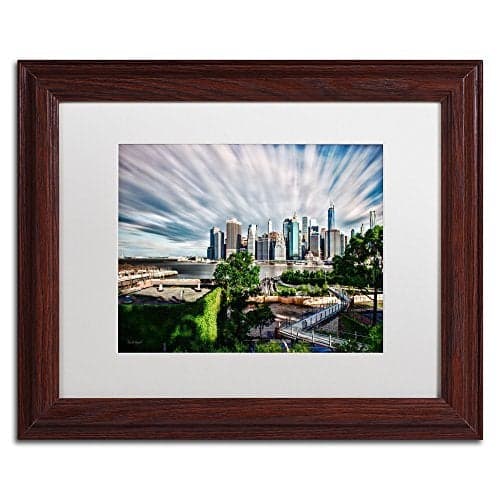 Trademark Fine Art Brooklyn Bridge Park and Financial District-III Framed Art by David Ayash, 11 by 14-Inch, White Matte with Wood Frame