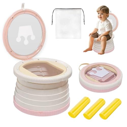 Portable Foldable Potty seat for Toddler Training Toilet Seat Emergency Toilet The Bottom Has the Function of Storing Garbage Bags for Car Camping Pink