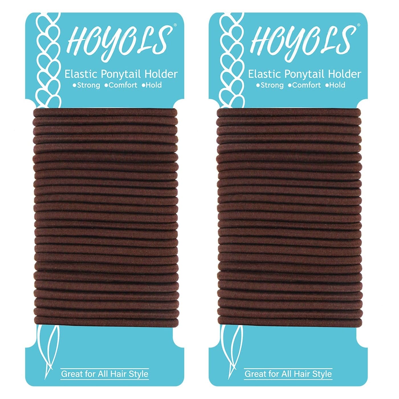 HOYOLS Ponytail Holders Hair Ties No Metal Braided Bands Elastic Thick Tie for Women Thick Fine Curly Hair 50 Count 4mm 18 Inch Brown Sparkling Amber