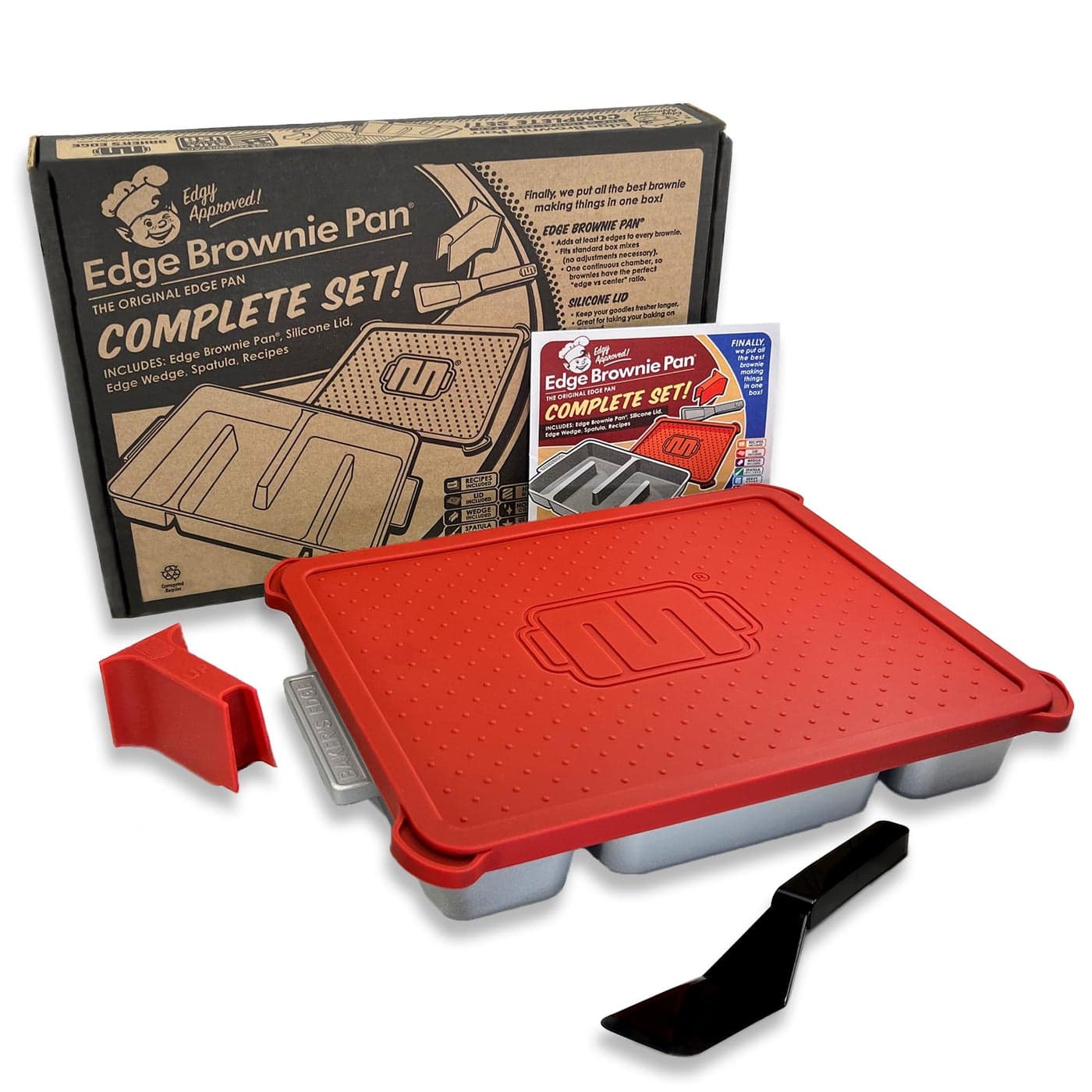 Bakers Edge Brownie Pan Complete Set Includes Lid Wedge The Original All Edges Brownie Pan for Baking Premium Doble Nonstick Coating Heavy Gauge Cast Aluminum Rectangular 9x12 Size Baking Pan