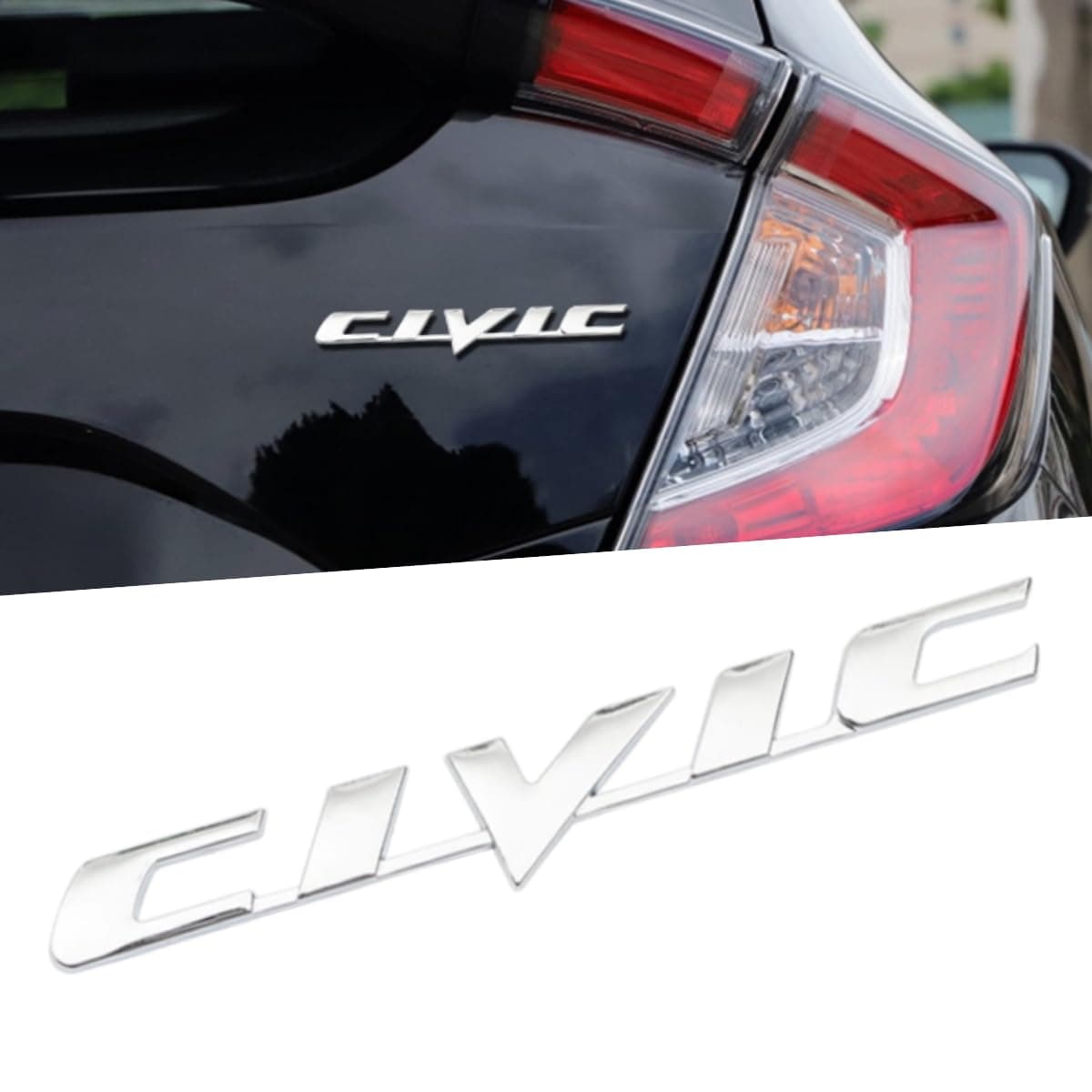 Car 3D Rear Tail Letter Emblem Replacement for CivicCar Badge Decals Logo Trunk Decoration Emblem Modification Fit Civic 20062011 AccessoriesSilver