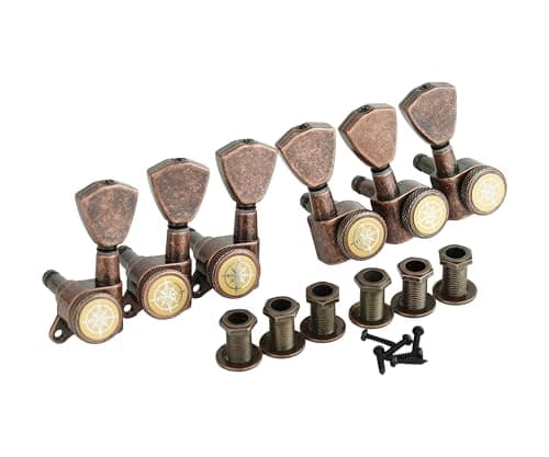 Guyker Guitar Locking Tuners (3L + 3R Handed) - 1:18 Models Rear Lock String Tuning Key Pegs Machine Head with Trapezium Button Antique Bronze, GK04SP