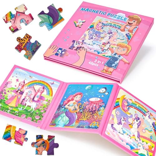 LovesTown Magnetic Puzzles for Toddlers Educational 3in1 Fairytale Travel Puzzle Book Learning Magnets for Kids 48 PCS