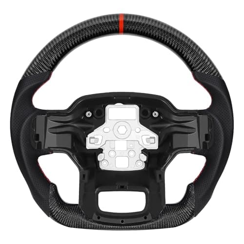 LOSCHEN Carbon Fiber Steering Wheel for F150 2021-2024, D-shaped Flat-bottom Steering Wheel Preforated Leather Grip, Real Carbon Fiber(without Paddle Shifters Models)