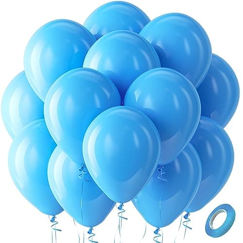 Bezente Blue Balloons Latex Party Balloons - 100 Pack 12 inch Round Helium Light Blue Balloons for Bridal Shower Wedding Birthday Party Decorations