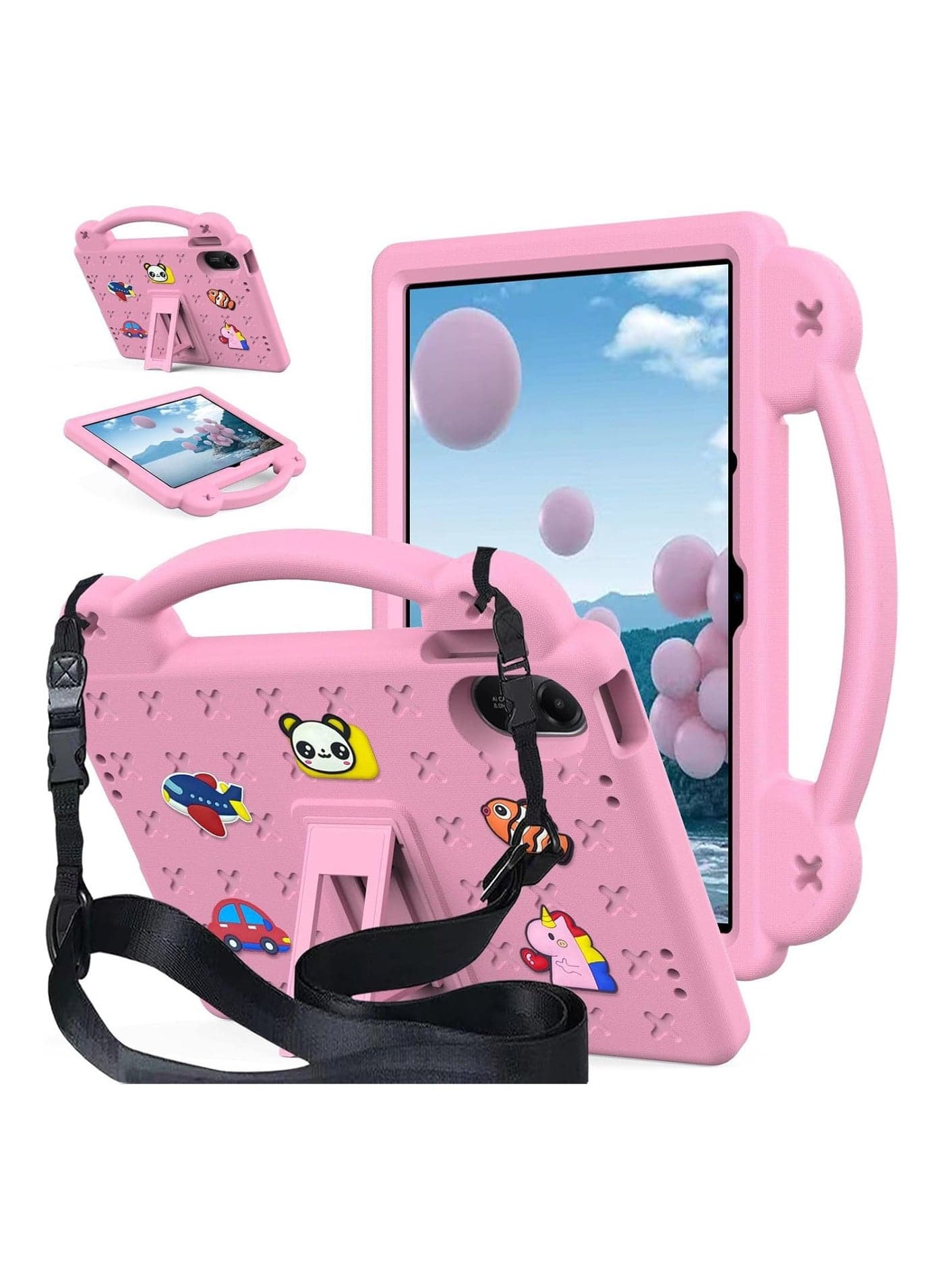 Kids Case Compatible with Xiaomi Redmi Pad 2 2025 /Redmi Pad SE 2025 (11 inch), Shockproof Case with Shoulder Strap and Handle Stand (Pink)
