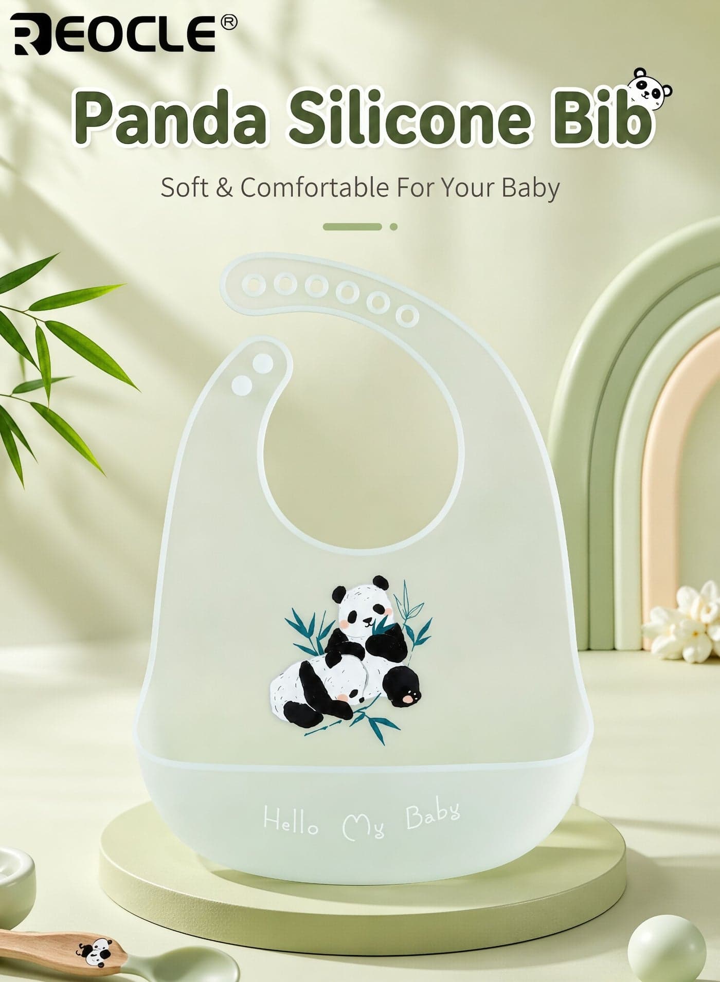 Cartoon Panda Silicone Youngsters Bib with Food Catcher Lightweight Adjustable Snap Closure Infant Durable and Waterproof Baby Accessories Easy to Clean