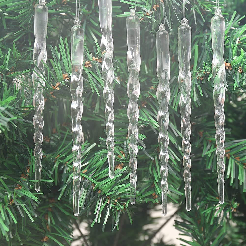 Zsail Icicle Ornaments 25 pcs Icicles Pendant Set Christmas Decoration Acrylic Clear icicles with Approx 11 Yard Cord for Christmas Tree Decoration Screw59inch