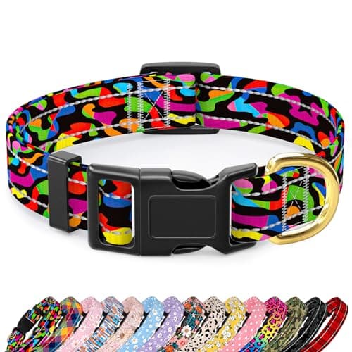 TMOODEL Reflective Dog Collar for Extra Small Dogs, Cute Boho Adjustable Heavy-Duty Nylon Puppy Collar for Boy and Girl Female, Soft Pet Accessories with Quick Release Buckle, Abstract Rainbow Art
