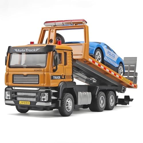 NOVAFUSION Tow Truck for Boys Metal Cab with Lights and Sounds Flatbed with Toy Car Ages 37