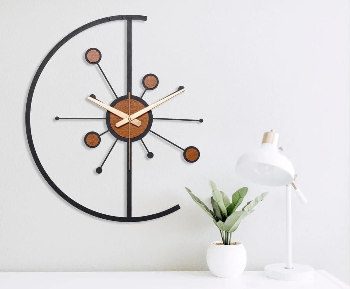 Nubilous Large World Map Wall Clock, Metal Minimalist Modern Clock, Round Silent Non-Ticking Battery Operated Wall Clocks for Living Room/Home/Kitchen/Bedroom/Office/School Decor (Black(ST-37), 40CM)