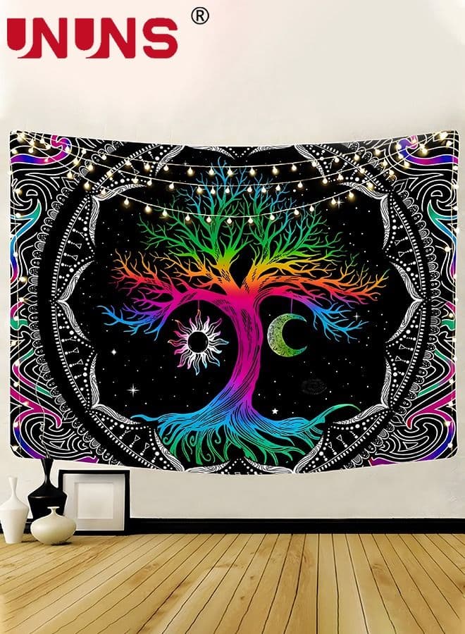 Bohemian Wall Hanging Tapestry,Tree Of Life Tapestry Multicolour,Hippie Moon and Sun Tapestry,Mandala Printed Tapestry Wall Hanging For Home,51.2 x 59.1 Inches