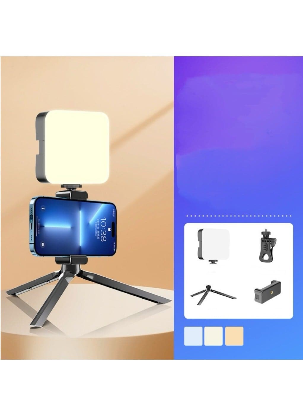 Rectangle Selfie Light with Tripod Stand, LED Light Phone Tripod Portable Phone Holder for iPhone Android Laptop Tablet Video Conference Lighting YouTube Makeup TIK Tok Live Stream