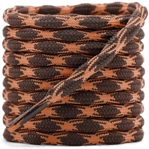 DELELE 2 Pair Round Wave Shape Non Slip Heavy Duty and Durable Outdoor Climbing Shoelaces Orange&Brown Hiking Shoe Laces Shoestrings-47 inch