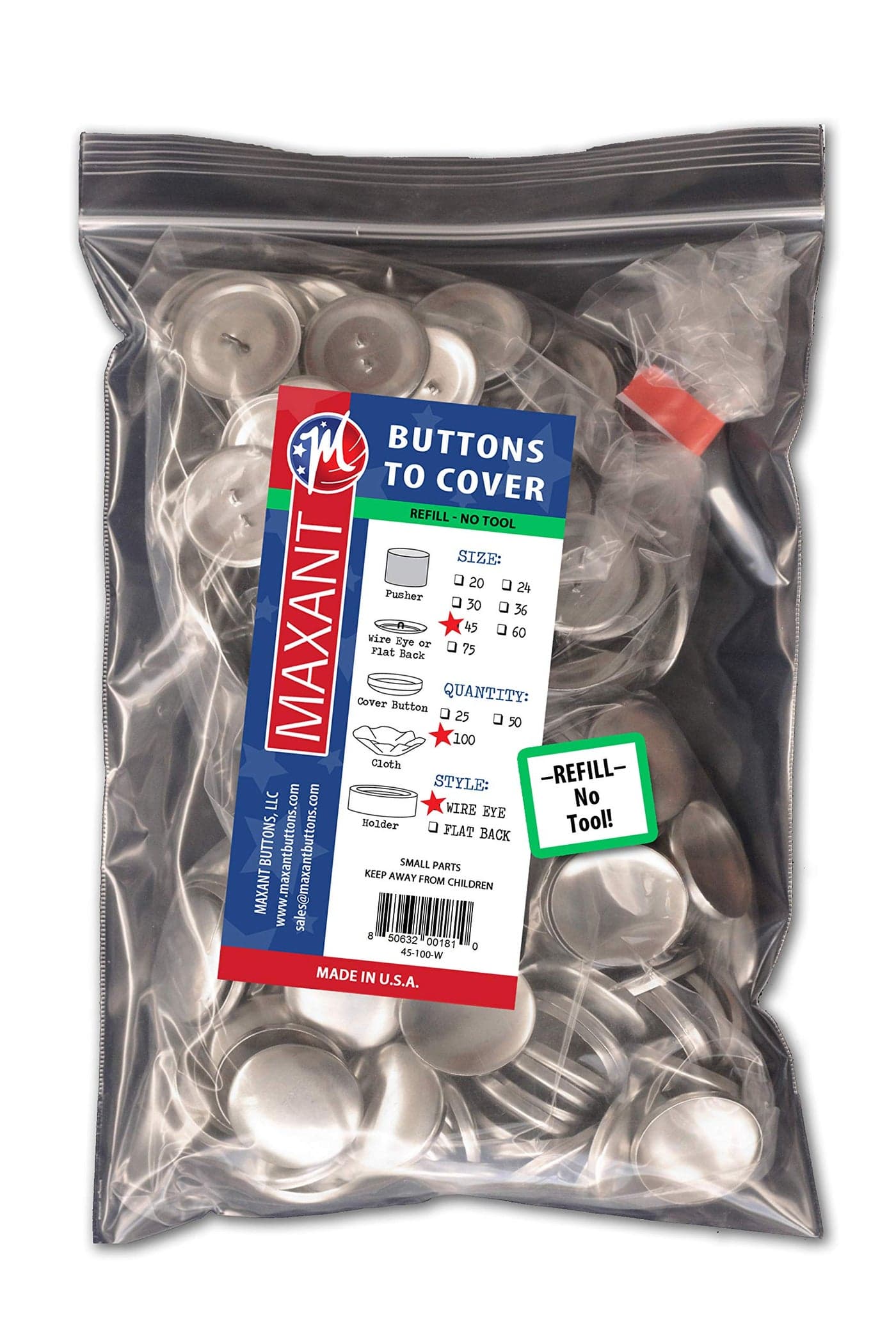 100 Buttons to Cover Made in USA Cover Buttons with Wire Eye Backs Size 45 1 18