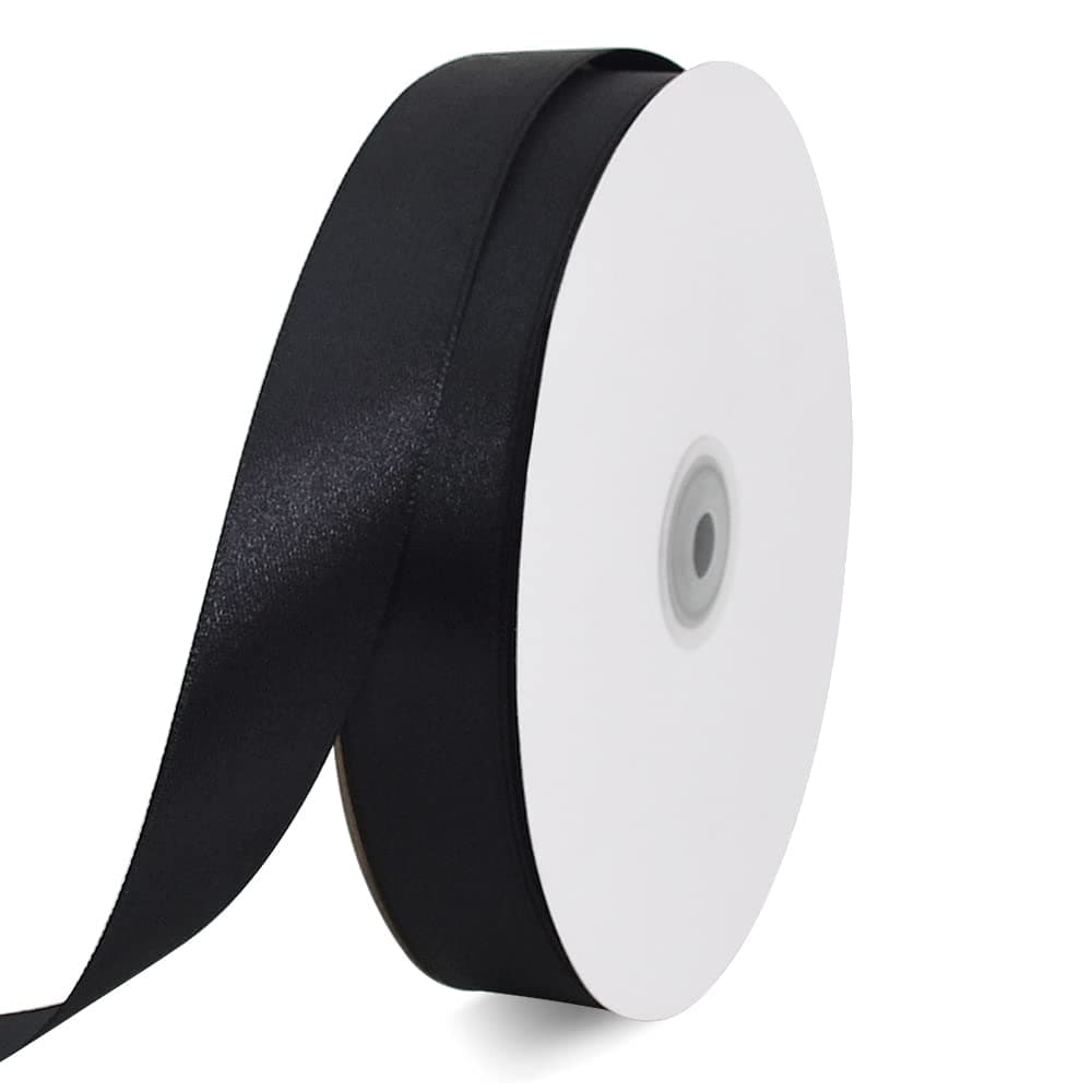 TONIFUL 1 Inch x 100yds Black Satin Ribbon Thin Solid Color Satin Ribbon for Gift Wrapping Crafts Hair Bows Making Wedding Party Decoration Sewing Invitation Cards Floral Bouquets Christmas
