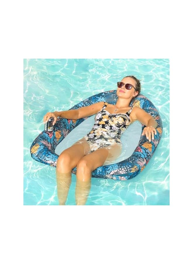 FindUWill Inflatable Pool Floats Adults, Large Fabric-Covered Pool Lounger Chair Raft with Mesh Center, Multi Purpose Pool Floaties Water Hammock Lounge, Ultra-Comfort Water Lake River Floating Raft