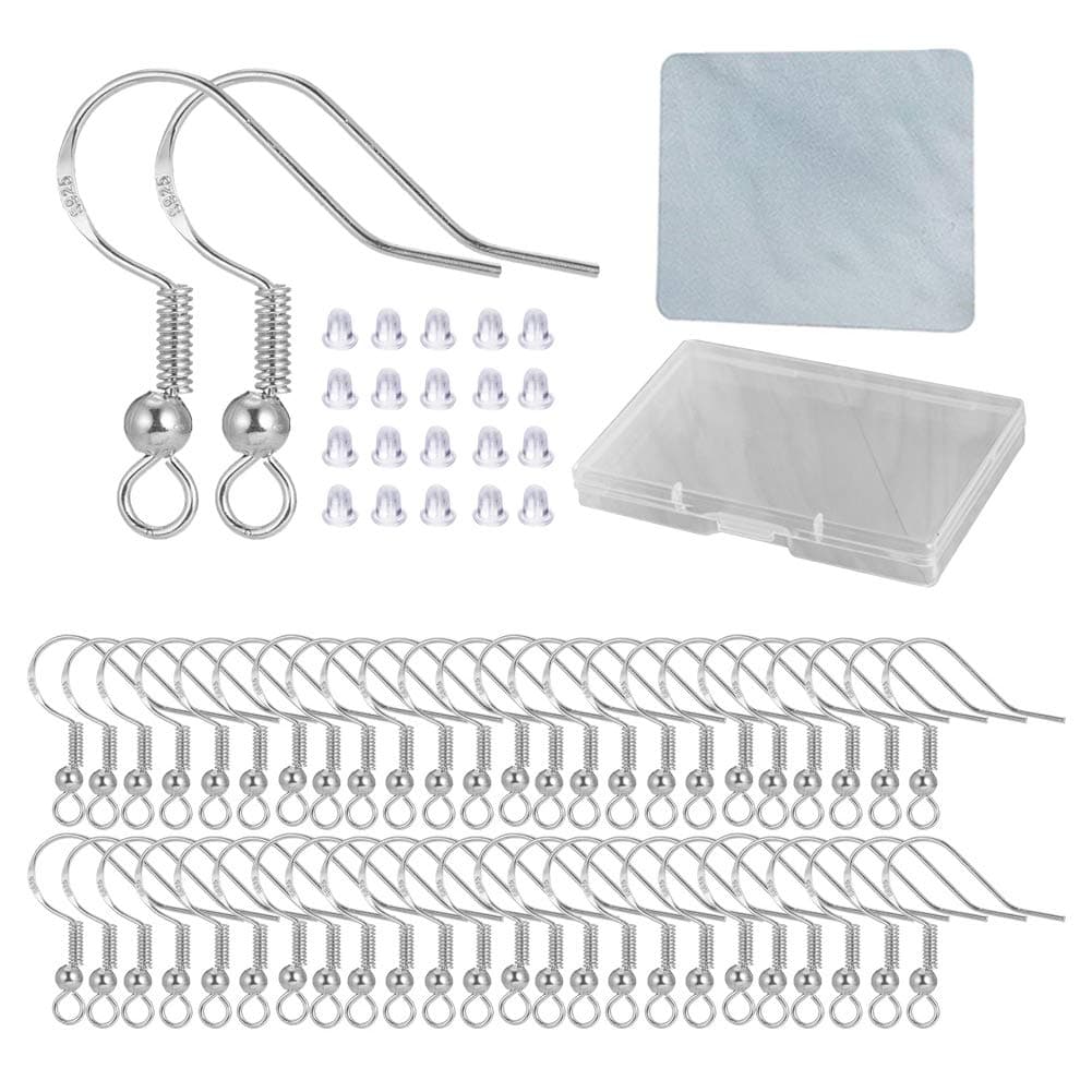 Hypoallergenic Fish Hooks Earrings 120 PCS60 Pairs White Gold Plated Ear Wires Fish Hooks for Jewelry Making Jewelry Findings Parts with 120 PCS Rubber Earring Backs Stopper for DIY Earrings