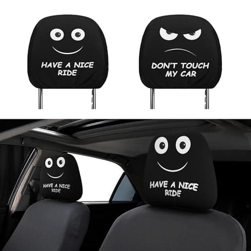 Funny Car Headrest Covers 2 Pack DoubleSided with Smile Have A Nice Ride Angry Dont Touch My Car Faces Universal Fit Seat Headrest Protector for Cars SUVs Trucks