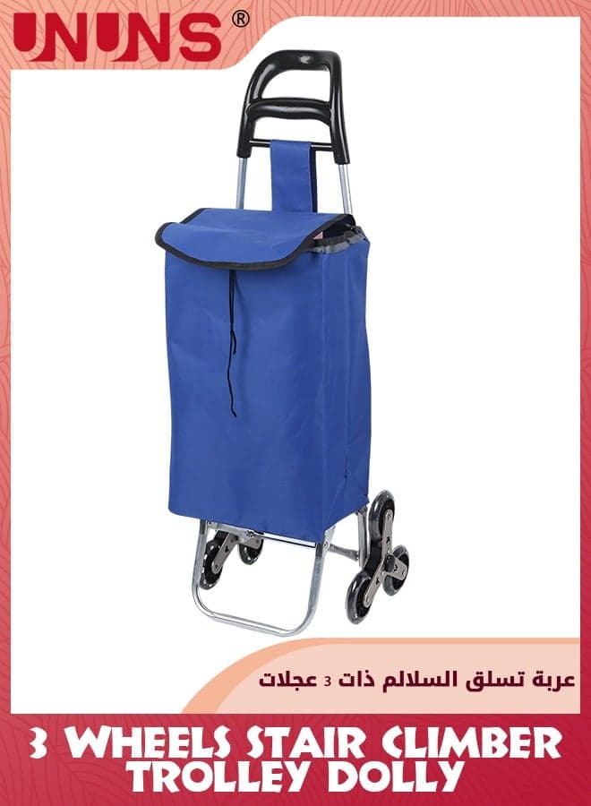 Stair Climber Trolley Dolly,Folding Grocery Cart,3 Wheels Heavy Duty Shopping Hand Truck Made For Condos Apartments,97cm Handle Height,97x36x20CM,Blue