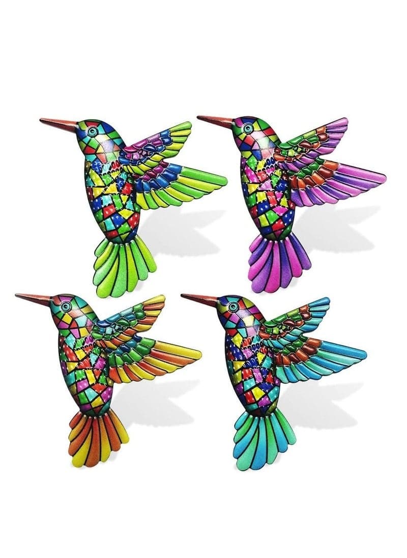 Metal Hummingbird Wall Decor, 4 Pack Metal Hummingbird Wall Decor, 3D Wall Art Hanging Sculpture for Bathroom Living Room Patio Fence, Living Room Bedroom Garden Patio Backyard