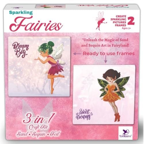 TOYKRAFTT Fairyland Dreams Sand & Sequin Art Craft Kit for Kids, DIY Fairy Activity Toy for Girls & Boys Ages 5-7, Creative Birthday & Return Gift for Girls