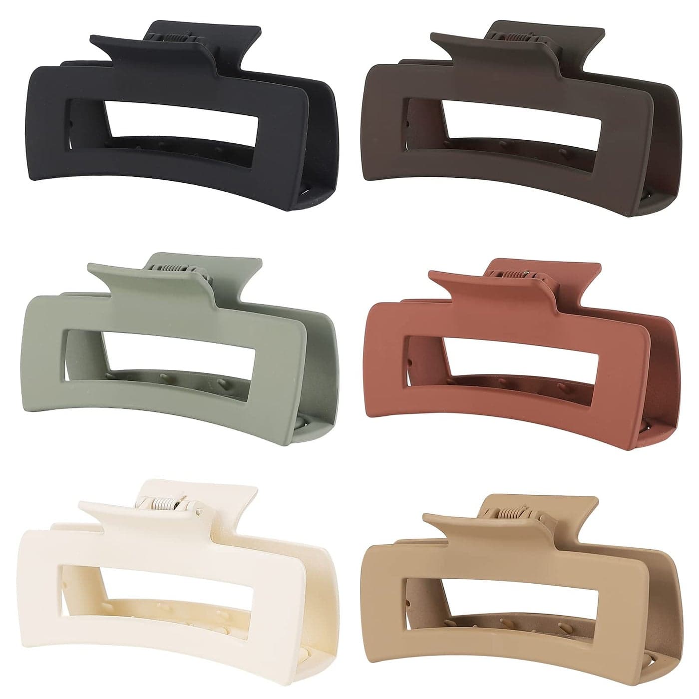 Sisiaipu 4 Inch Big Hair Claw Clips 6 Pcs for Thick Hair Square Hair Clips for Women Rectangle Nonslip Acrylic Banana Jaw Clips Hair Accessories for Girls Brown