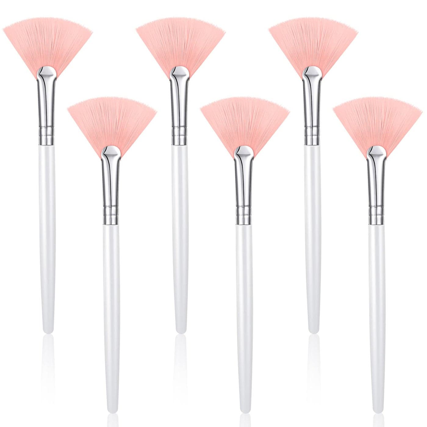 Maitys 6 Pieces Fan Mask Brushes Soft Fan Facial Mask Applicator Tools Brush Makeup Brushes Cosmetic Tools with Handle for Makeup WomenPink Hair