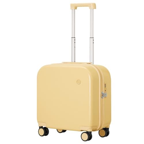 mixi Carry on Luggage, Suitcase with Spinner Wheels 16in Luggage Hardshell Lightweight Rolling Suitcases PC with Cover & TSA Lock, Lark Yellow