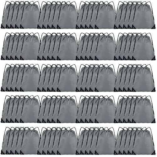 Grneric Drawstring Backpack Bulk 100Pcs Cinch Bag, Polyester Drawstring Bags for Gym Beach Sports Short Trip Party (Grey)